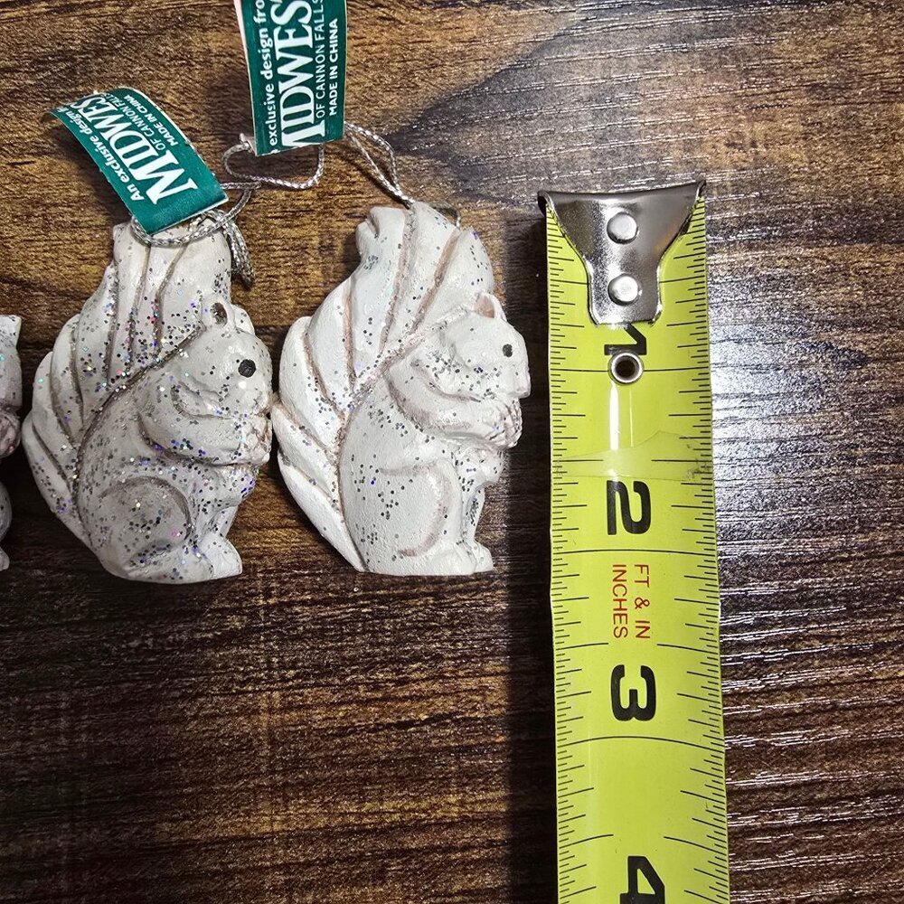 Set of 3 Squirrel Ornaments White Glitter Christmas Winter Midwest Canon Falls - Picture 11 of 13